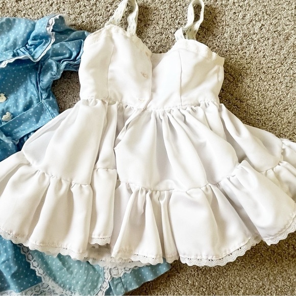 Vintage Handmade Girls Dusty Blue Prairie Ruffle Dress Sz 6? Lace White Slip - Picture 10 of 12